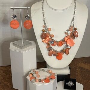 Elegant Orange and Silver Jewelry Set